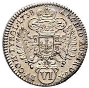 6 Kreuzers - Charles VI Hall, Austria, 1724-1740 reverse image