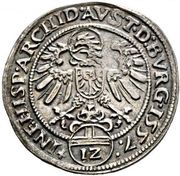 12 Kreuzer ⅙ Reichsthaler - Ferdinand I Hall, Austria, 1556-1557 reverse image