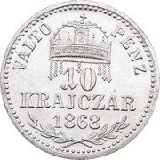 10 Kreuzers - Francis Joseph I Mule, Hungary, 1868 reverse image