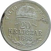 20 Kreuzers - Francis Joseph I mule, Hungary, 1868 reverse image