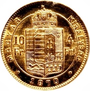 10 Francs / 4 Forint - Francis Joseph I, Hungary, 1870-1880 reverse image