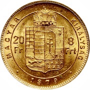 20 Francs / 8 Forint - Francis Joseph I, Hungary, 1870-1880 reverse image