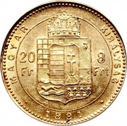 20 Francs / 8 Forint - Francis Joseph I, Hungary, 1880-1890 reverse image
