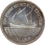 500 Krónur Icelandic banknotes anniversary; 50% silver obverse image