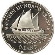 500 Krónur Icelandic banknotes anniversary; 92.5% silver obverse image