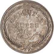 1 Rupee Pattern, India, 1818 reverse image
