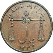 ½ Anna, India, 1834 reverse image