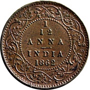 1⁄12 Anna - Victoria, India, 1862-1876 reverse image