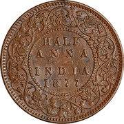 ½ Anna - Victoria, India, 1877-1893 reverse image