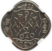 ½ Anna - George VI, India, 1940 reverse image
