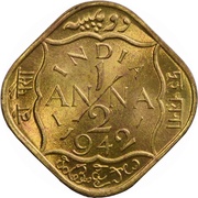 ½ Anna - George VI, India, 1942-1945 reverse image