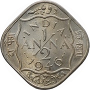 ½ Anna - George VI, India, 1946-1947 reverse image