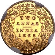 2 Annas - Victoria Off Metal Strike, India, 1862 reverse image