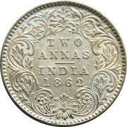 2 Annas - Victoria, India, 1862-1876 reverse image