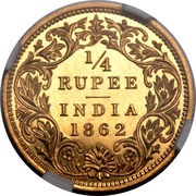 ¼ Rupee - Victoria Off Metal Strike, India, 1862 reverse image