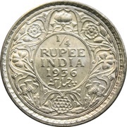 ¼ Rupee - George V, India, 1912-1936 reverse image