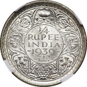 ¼ Rupee - George VI, India, 1938-1939 reverse image