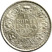 ¼ Rupee - George VI, India, 1940 reverse image