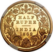 ½ Rupee - Victoria Off Metal Strike, India, 1862 reverse image
