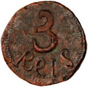 3 Réis - João VI Diu mint, India, 1816-1826 reverse image
