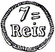 7½ Reis "7=" - João VI Small armillary sphere - Goa mint, India, 1816-1826 reverse image