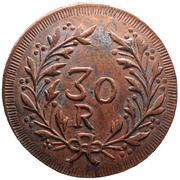 30 Réis - ½ Tanga - Maria II Pattern, Damão Mint, India, 1834 reverse image