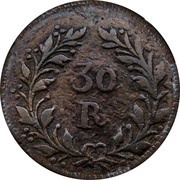 30 Réis - Maria II Damão Mint, India, 1840-1845 reverse image