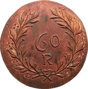 60 Réis - Tanga - Maria II Pattern, Damão mint, India, 1834 reverse image