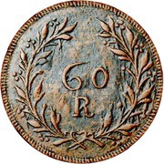 60 Réis - Tanga - Maria II Damão Mint, India, 1840 reverse image