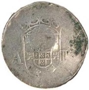 1 Larim "Countermark VOC over 2 Tangas Filipe III" Goa mint to Malaca reverse image