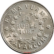 ¼ Rupee - Moolam Thirunal Rama Varma VI, India, 1906-1930 reverse image