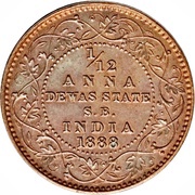 1⁄12 Anna - Victoria [Narayan Rao] Senior Branch, India, 1888 reverse image