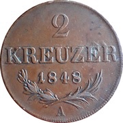 2 Kreuzer, Austria, 1848 reverse image