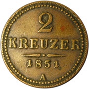2 Kreuzer, Austria, 1851 reverse image