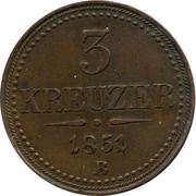 3 Kreuzer, Austria, 1851 reverse image
