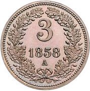 3 Kreuzers Pattern, Austria, 1858 reverse image