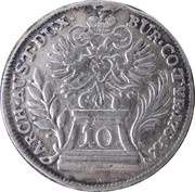 10 Kreuzers - Maria Theresia Hall, Austria, 1754-1765 reverse image