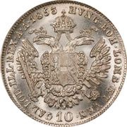10 Kreuzers - Francis Joseph I, Austria, 1852-1855 reverse image