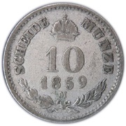 10 Kreuzers - Francis Joseph I, Austria, 1858-1865 reverse image
