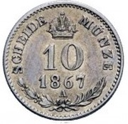 10 Kreuzers - Francis Joseph I, Austria, 1867 reverse image