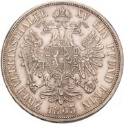2 Vereinsthaler - Francis Joseph I, Austria, 1865 reverse image
