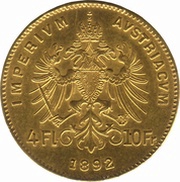 4 Florins / 10 Francs - Francis Joseph I, Austria, 1870-1892 reverse image