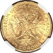 20 Corona - Francis Joseph I Reign, Austria, 1908 reverse image