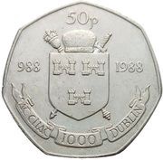 50 Pence Dublin Millennium, Ireland, 1988 reverse image