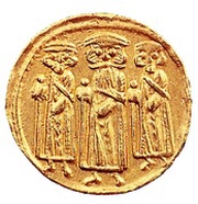 Solidus / Dinar - Abd al-Malik - three standing figures type Arab-Byzantine obverse image