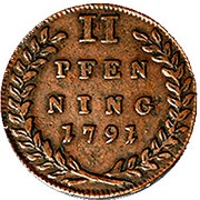 2 Pfenning - Hieronymus von Colloredo, Austria, 1786-1791 reverse image