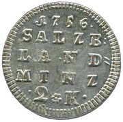 2 Kreuzers - Sigismund III von Schrattenbach, Austria, 1754-1756 reverse image