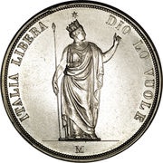 5 Lire, Italy, 1848 reverse image