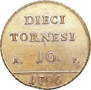 10 Tornesi - Ferdinando IV Pattern, Italy, 1796 reverse image