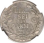 6 Lire - Ferdinando di Borbone, Italy, 1795-1796 reverse image